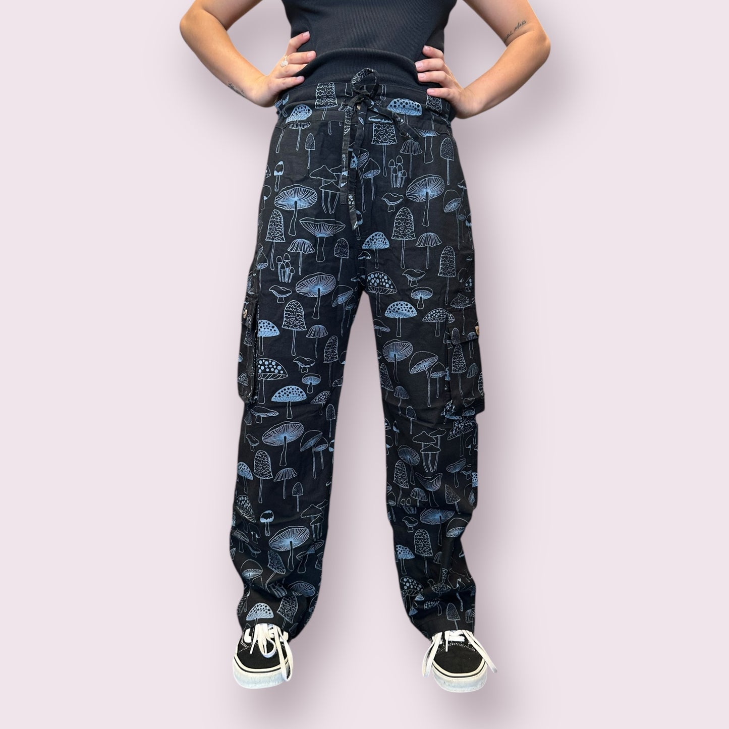 Cotton Mushroom Print Cargo Pants