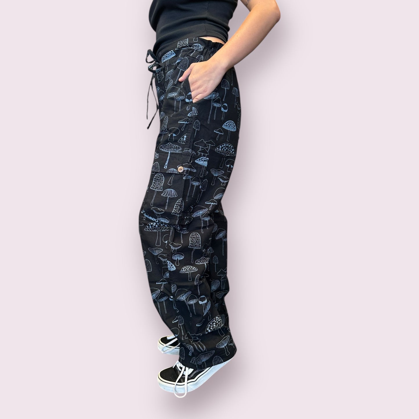 Cotton Mushroom Print Cargo Pants
