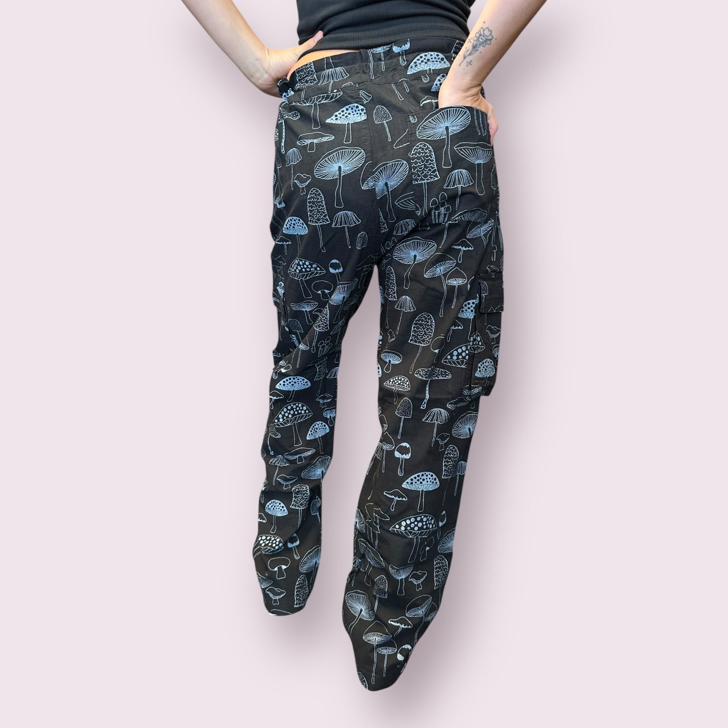 Cotton Mushroom Print Cargo Pants