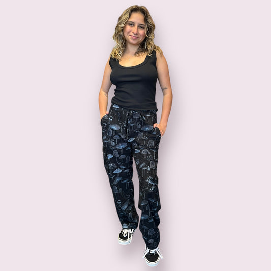 Cotton Mushroom Print Cargo Pants