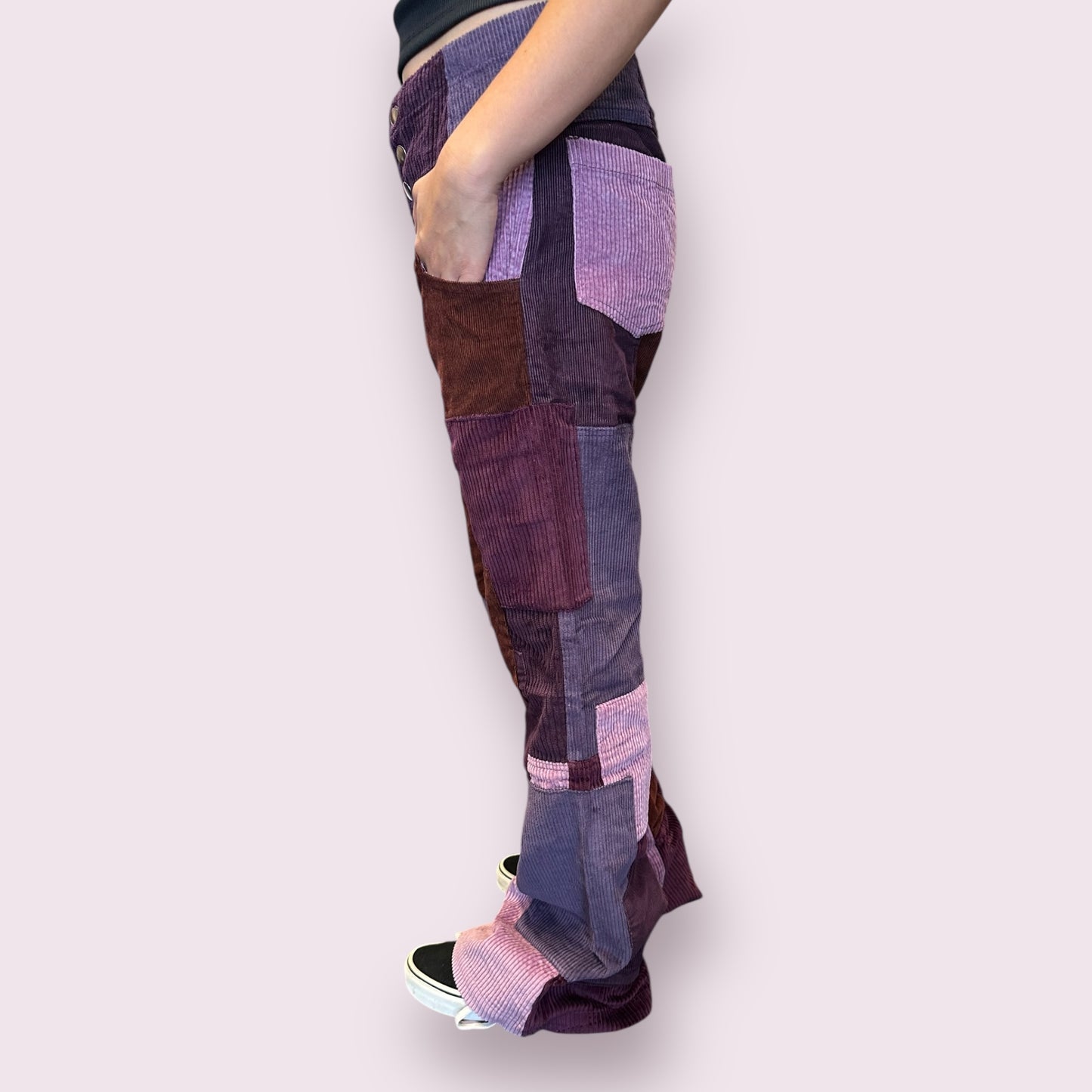 Patchwork Corduroy High Waist Bell Pants