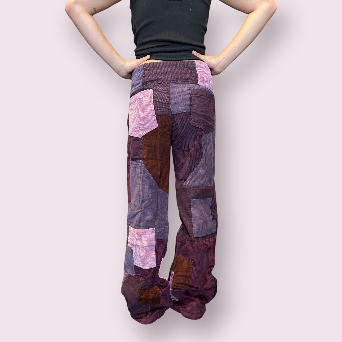 Patchwork Corduroy High Waist Bell Pants