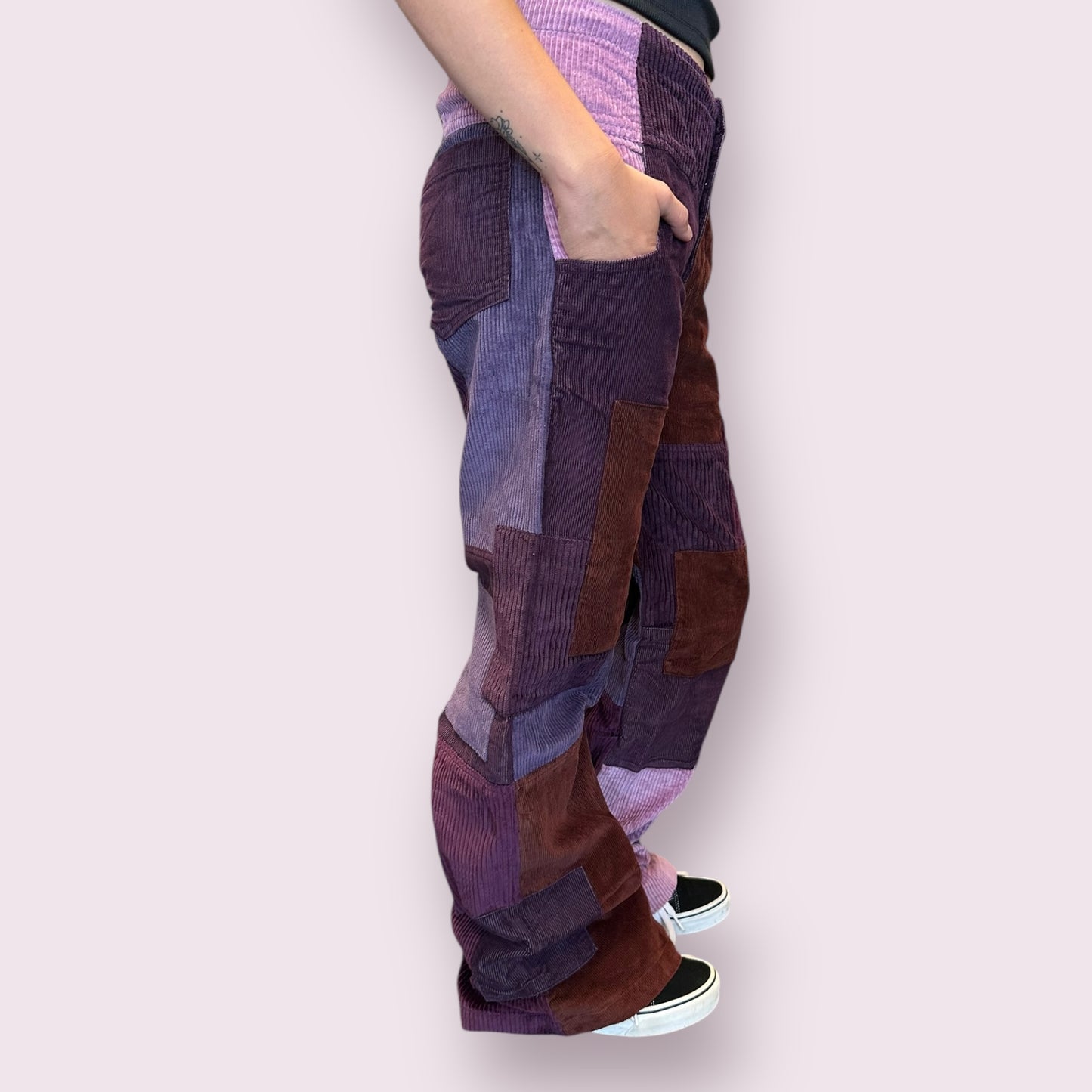 Patchwork Corduroy High Waist Bell Pants