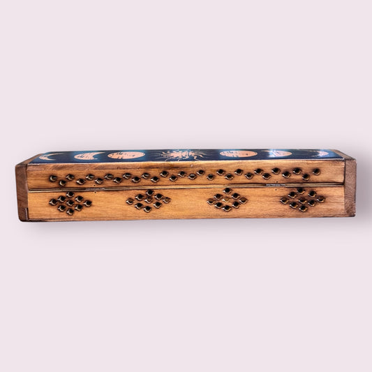 Wooden Incense Burner Box - Celestial Phases