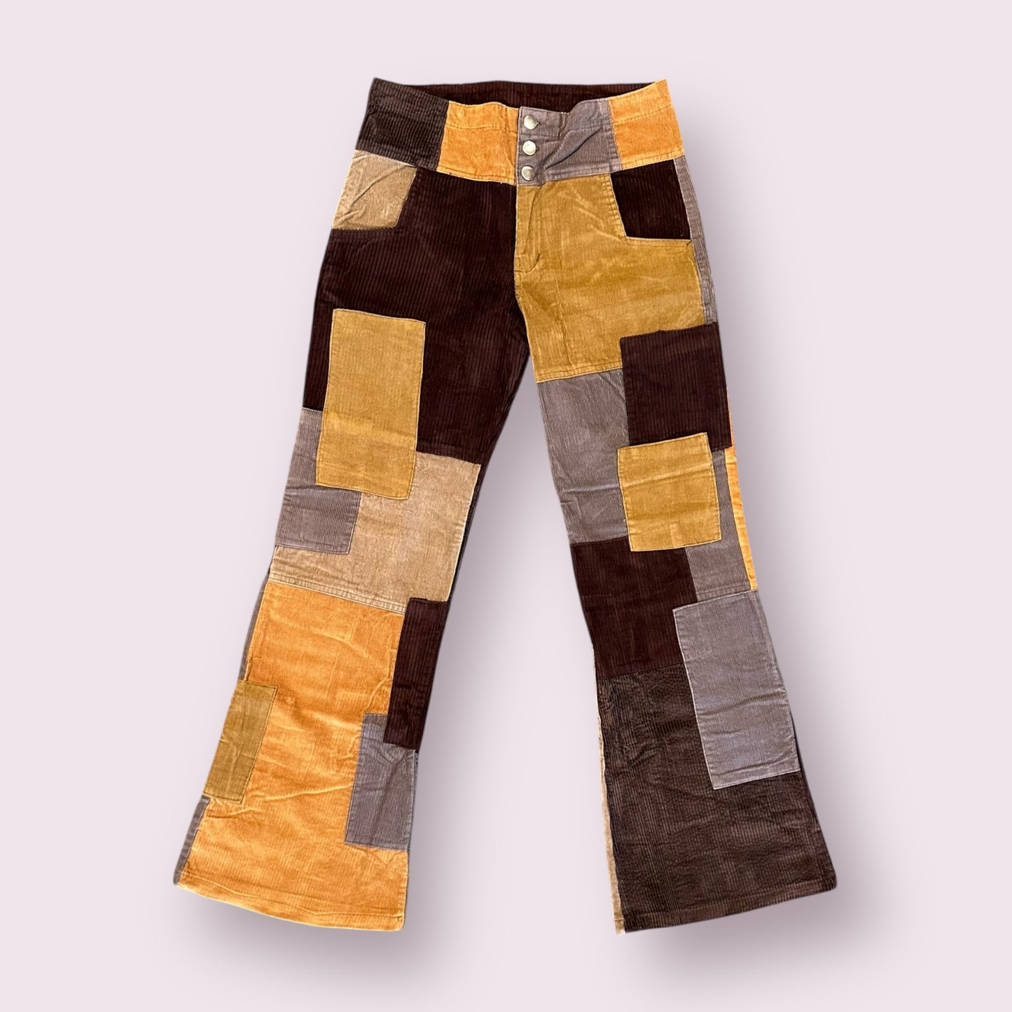 Patchwork Corduroy High Waist Bell Pants