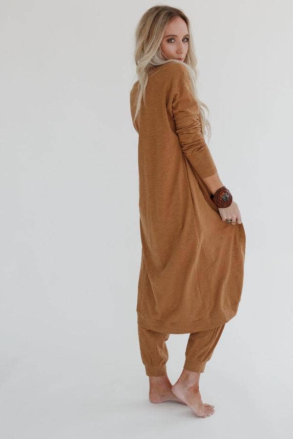 Set to Go Textured Jumpsuit And Cardigan Set - Camel: Ash