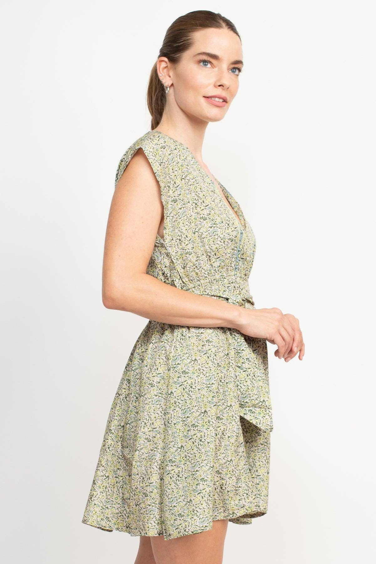 V Neck Babydoll Dress: Sage