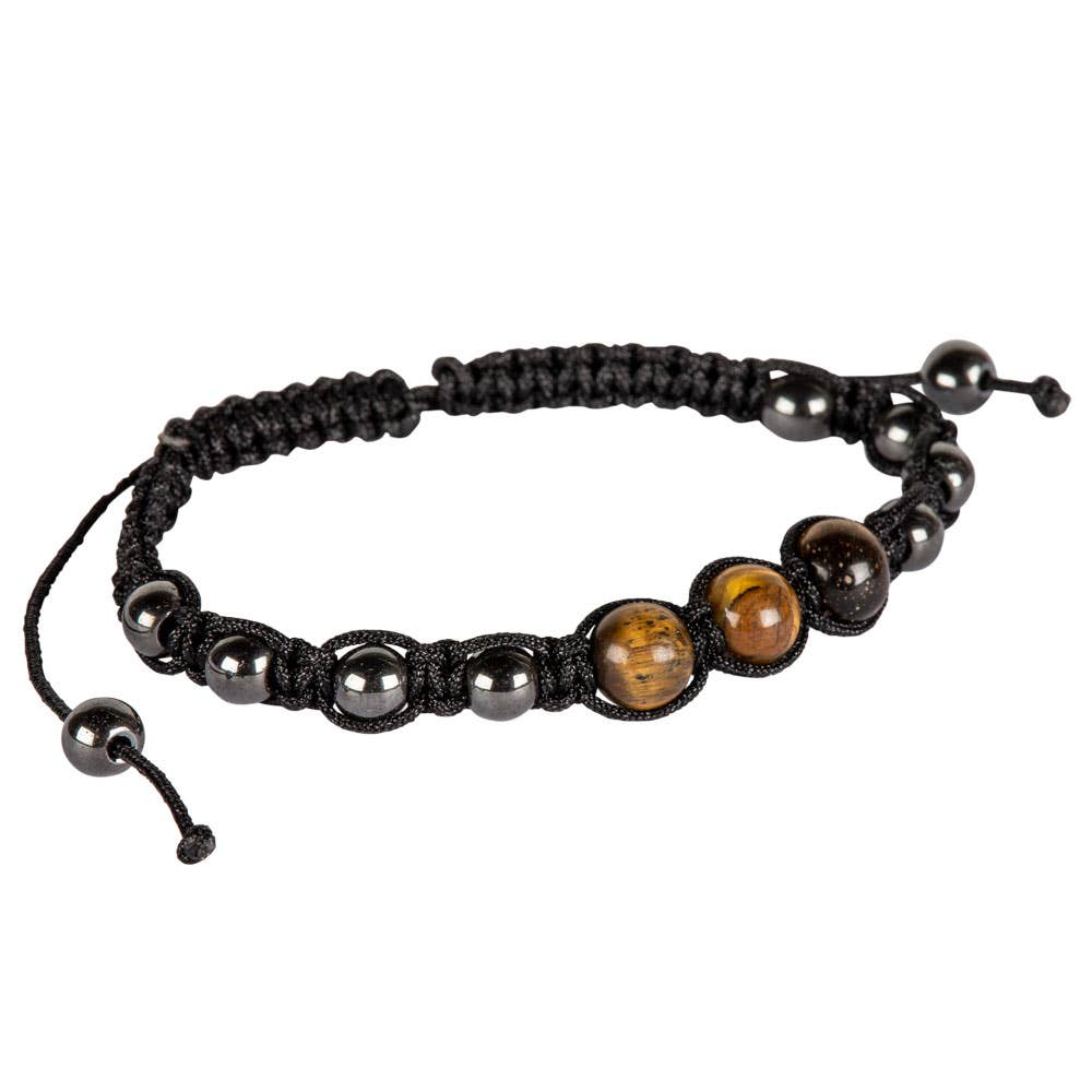 Adjustable Hematite Crystal & Gemstone Beaded Bracelets: TIGER EYE