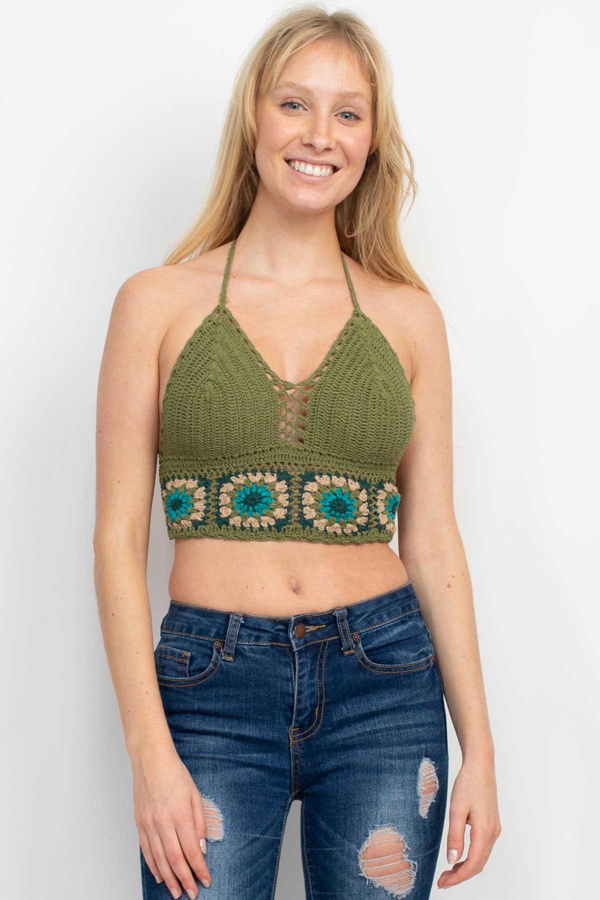 Granny Square Crochet Top: Olive