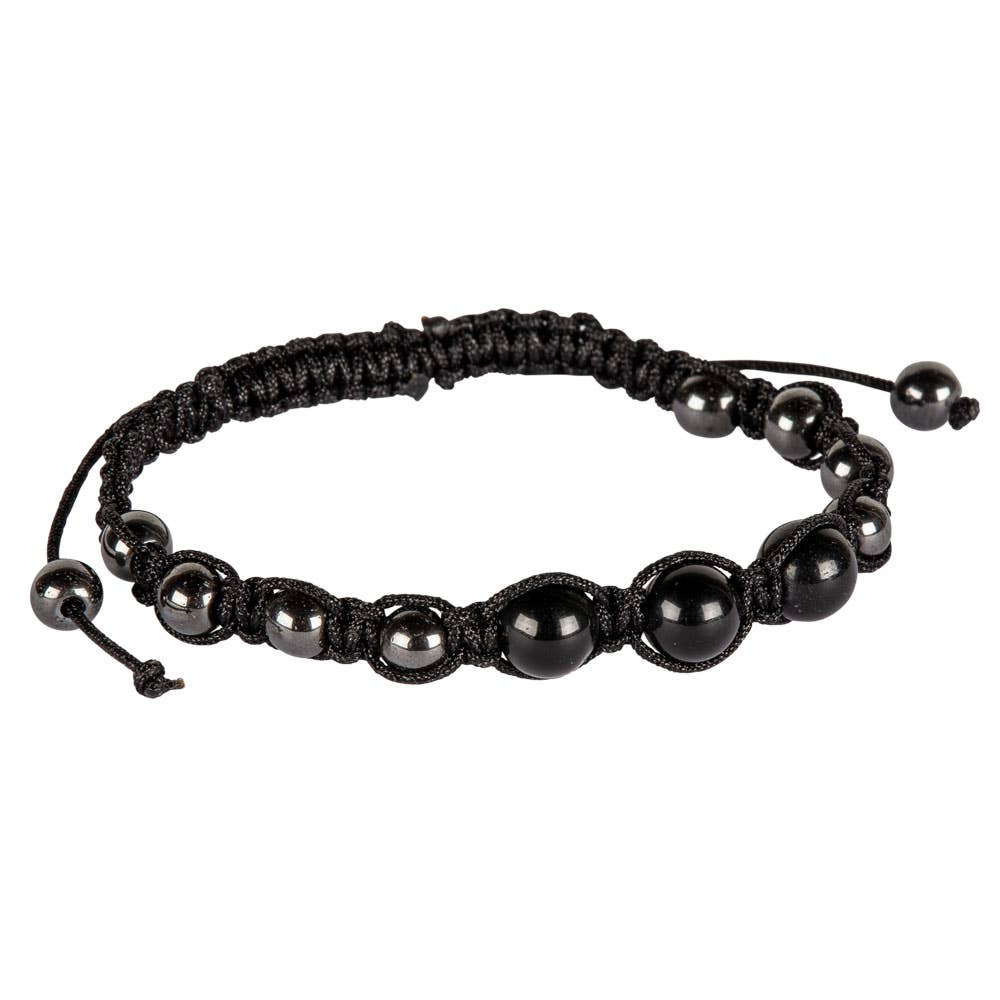 Adjustable Hematite Crystal & Gemstone Beaded Bracelets: BLACK TOURMALINE