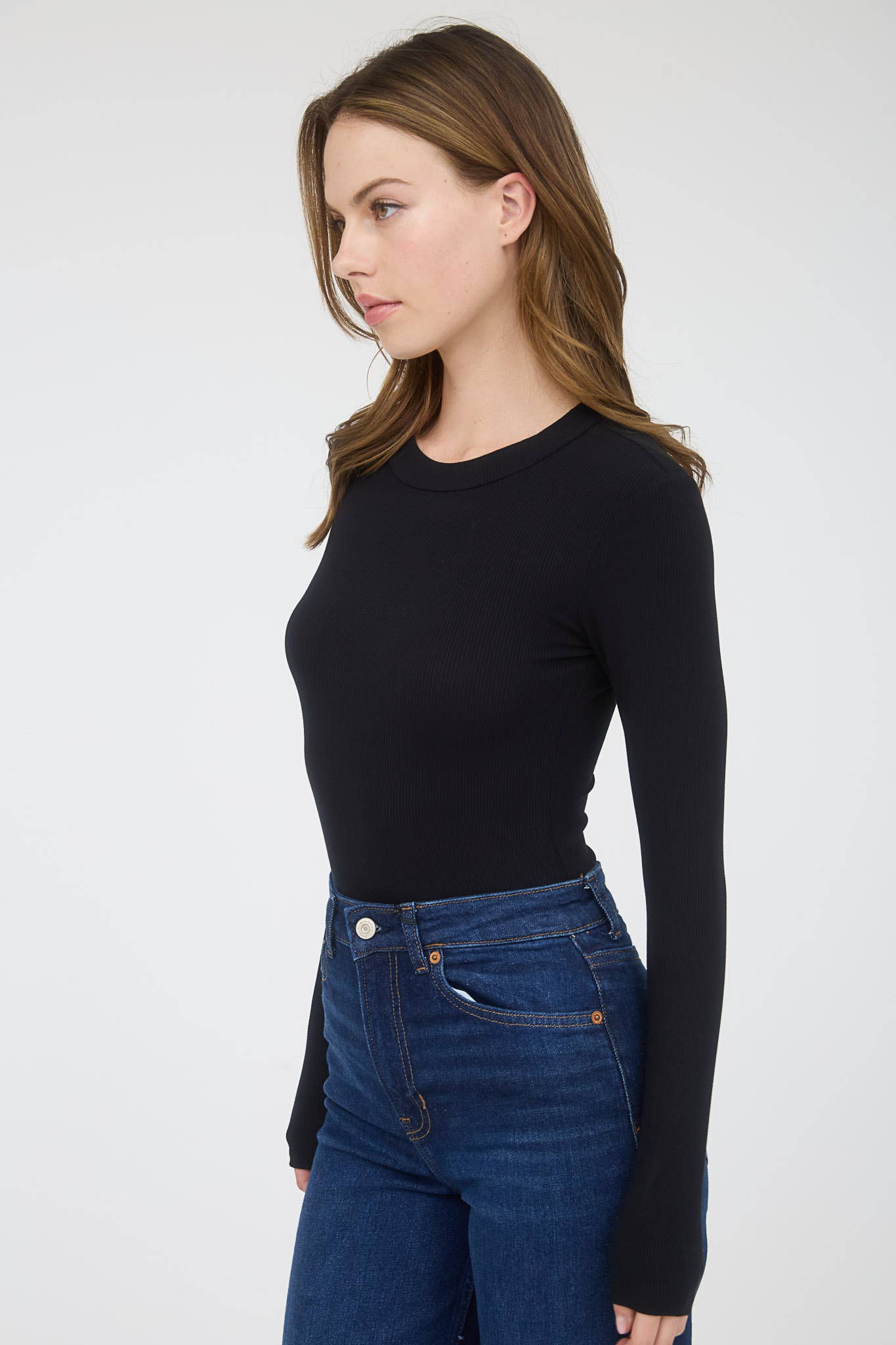 ROUND NECK LONG SLEEVE SWEATER KNIT BODYSUIT: OXBLOOD