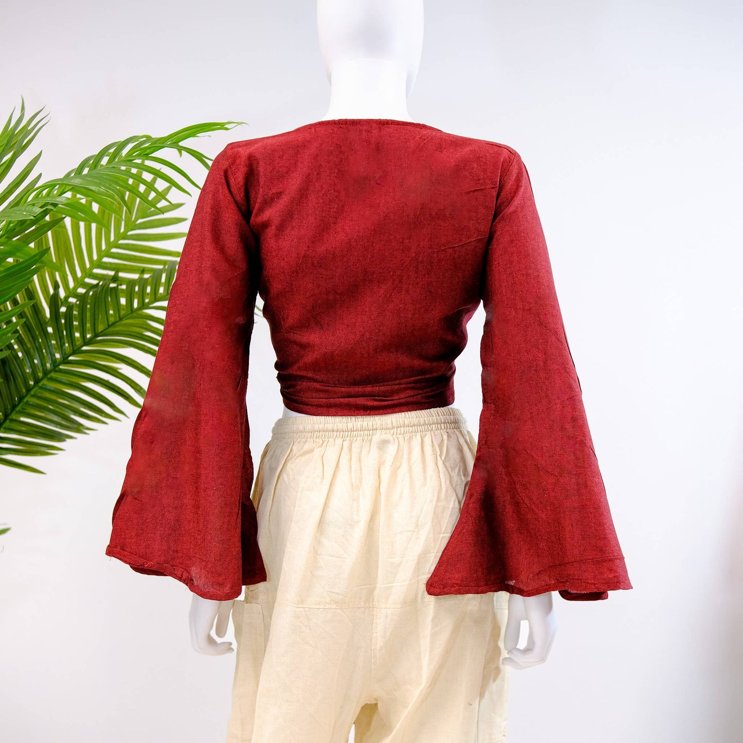 Red Bamboo Cotton Solid Wrap Top