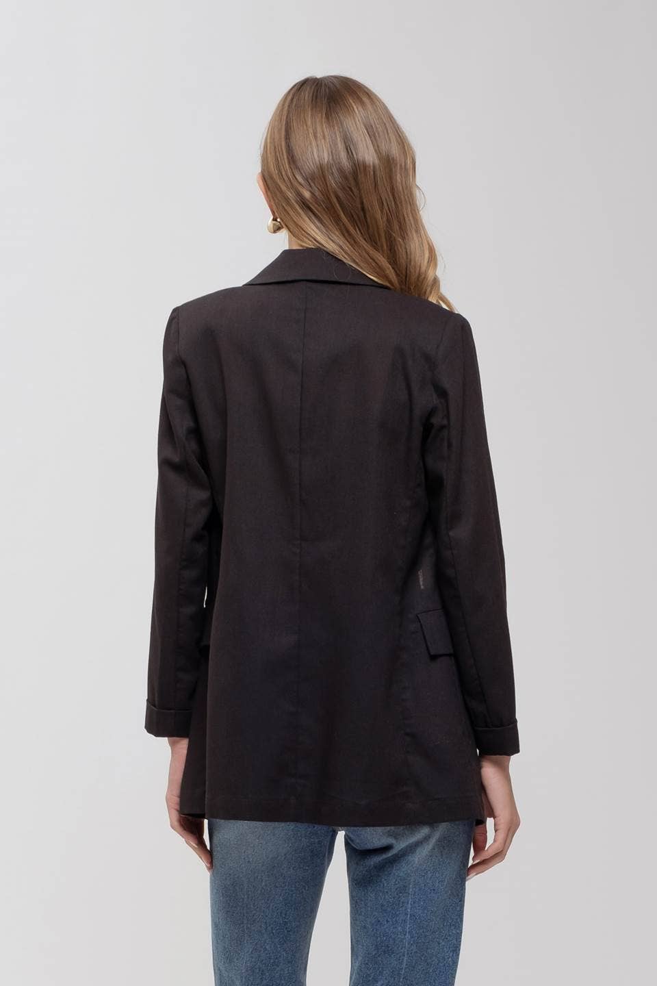 3/4 CUFF SLEEVE COLLARED BLAZER: BLACK