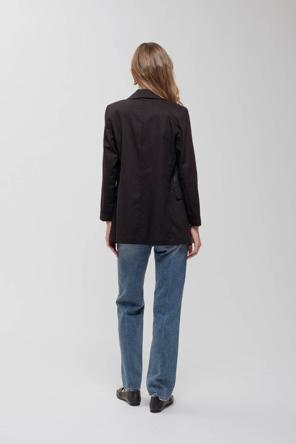 3/4 CUFF SLEEVE COLLARED BLAZER: BLACK