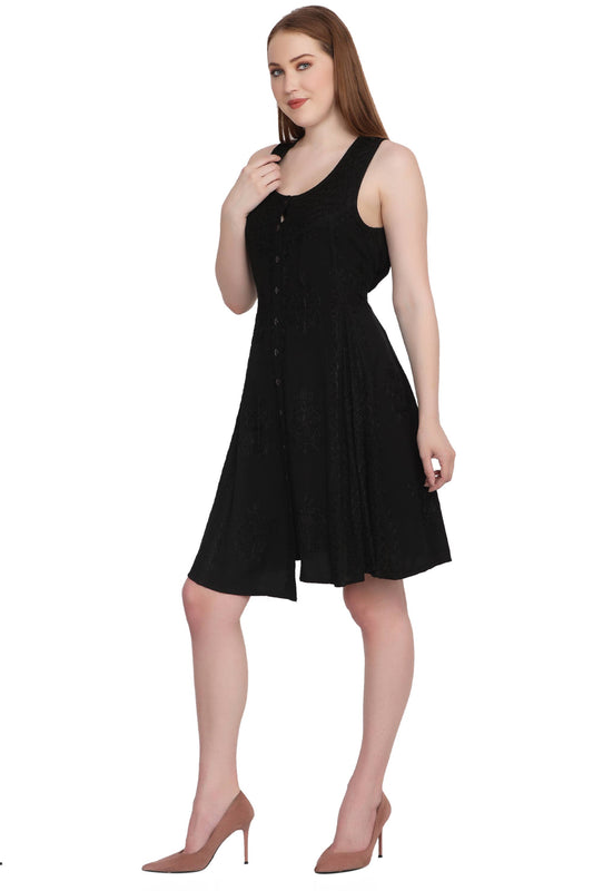 Black Button Up Embroidery Dress