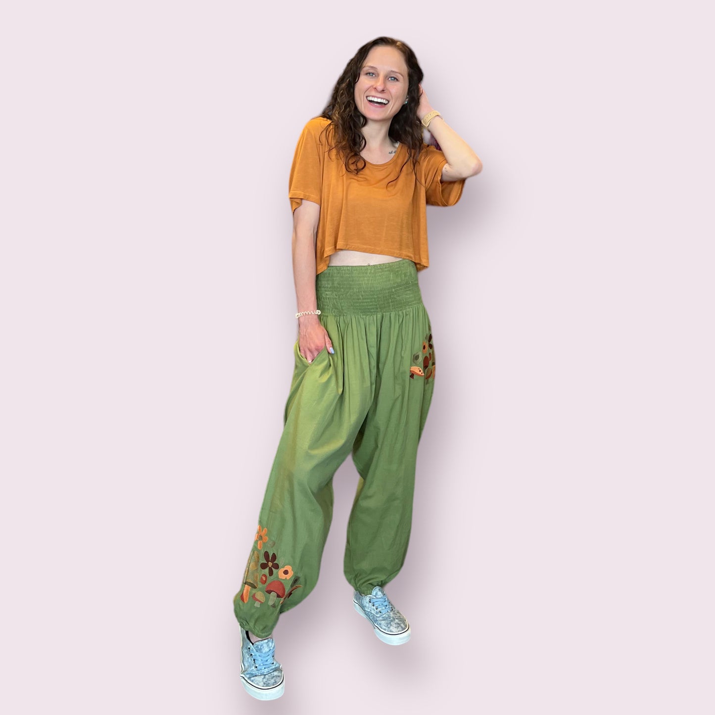 Mushroom Embroidery Harem Pants