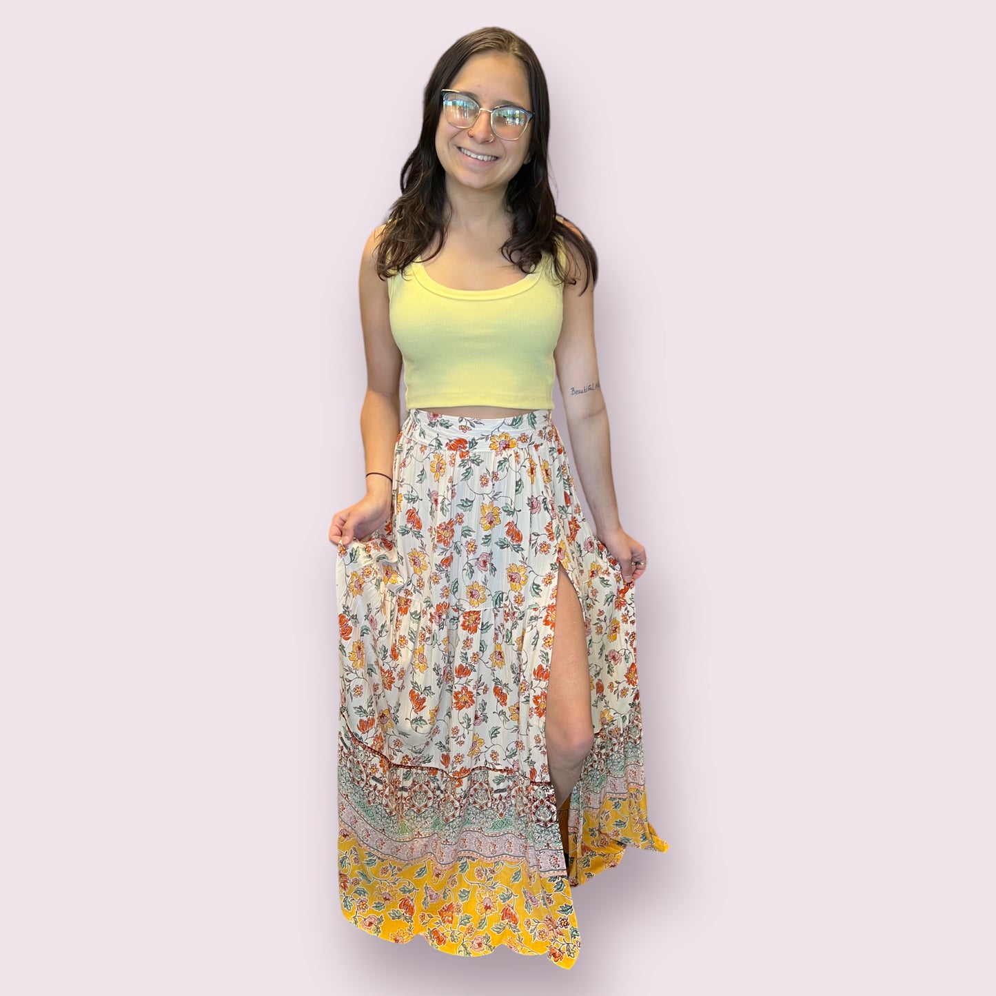 Floral Maxi Skirt with Slit