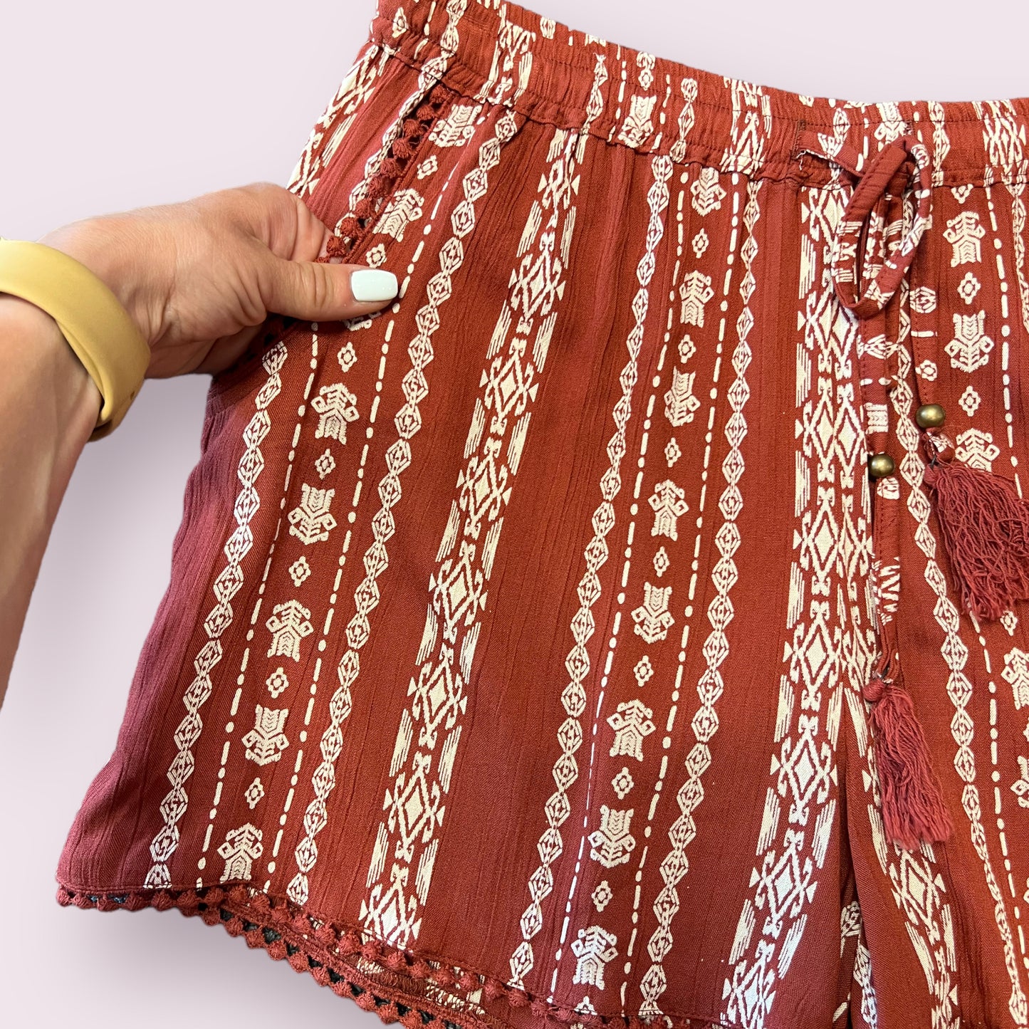 Rust Red Elastic Waist Shorts