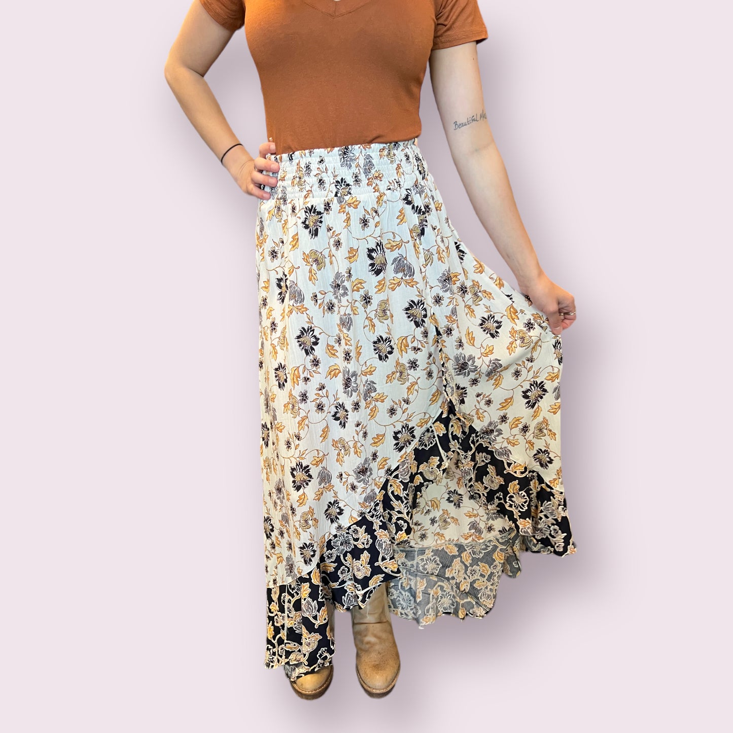 Ruffle Slit Maxi Skirt