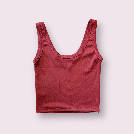 Maroon Rib Knit Scoop Neck Tank