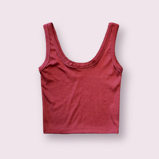 Maroon Rib Knit Scoop Neck Tank