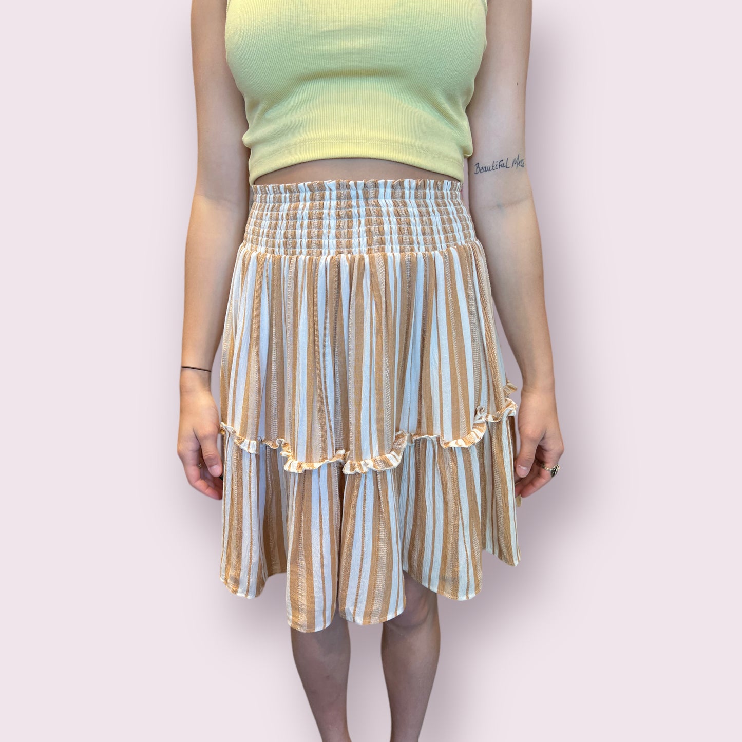 Striped Skirt with Smocked Waist