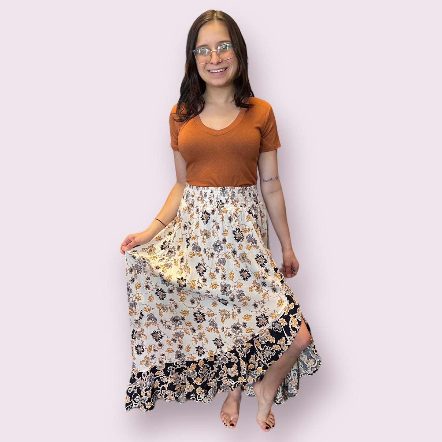 Ruffle Slit Maxi Skirt
