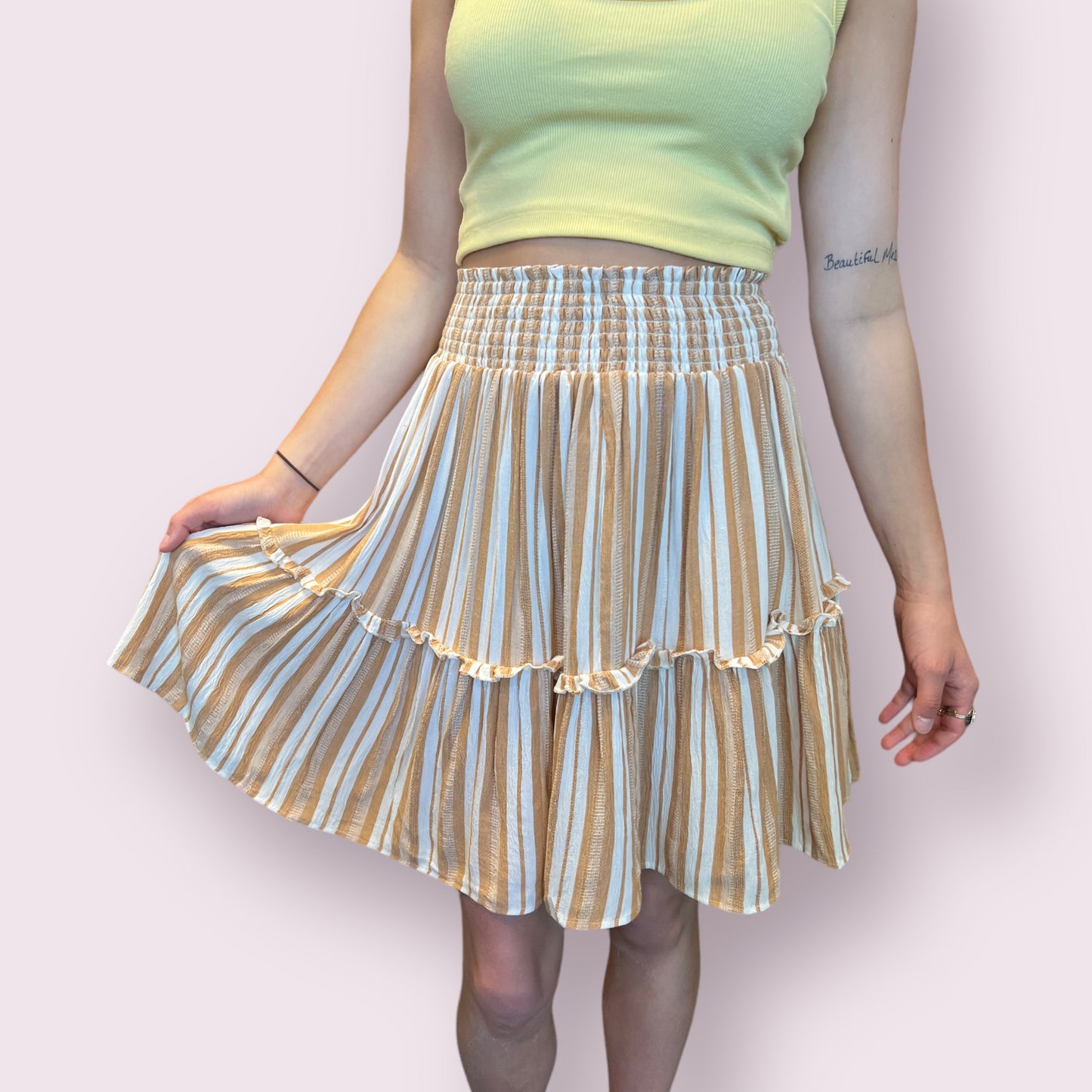 Striped Skirt with Smocked Waist