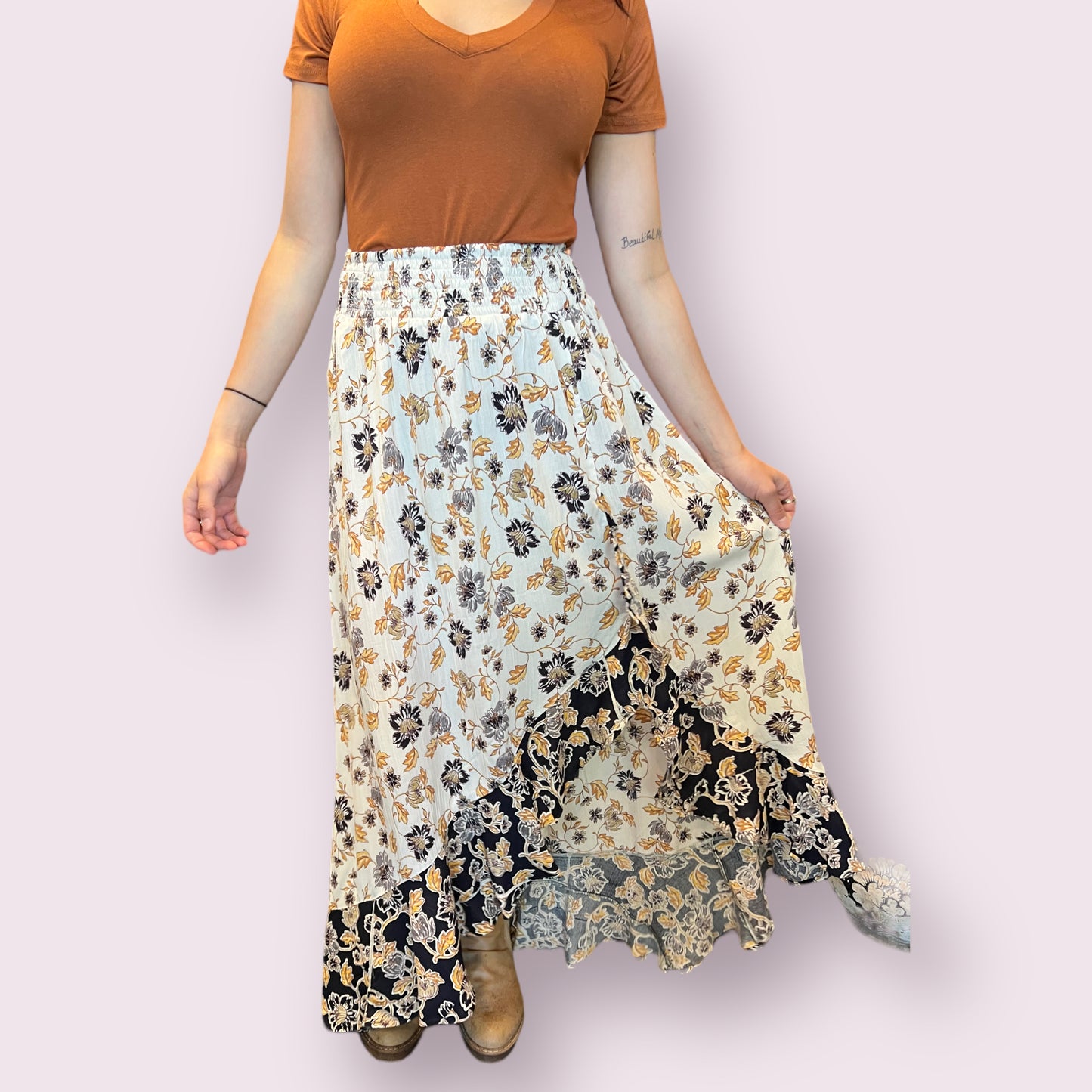 Ruffle Slit Maxi Skirt