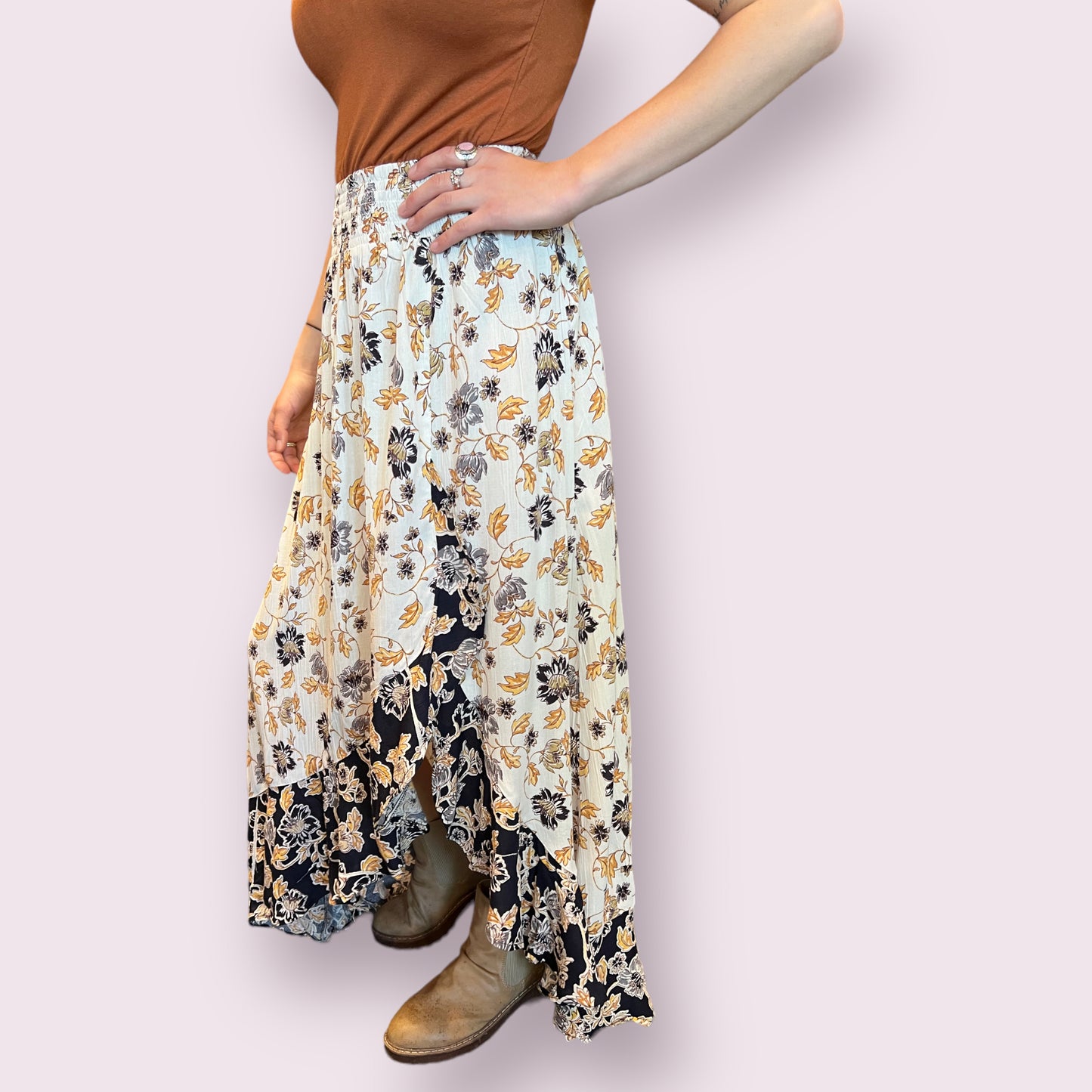 Ruffle Slit Maxi Skirt