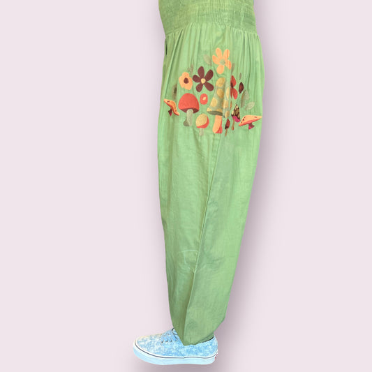 Mushroom Embroidery Harem Pants