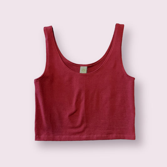 Organic Cotton Fitted Cropped Tank Top Burgundy