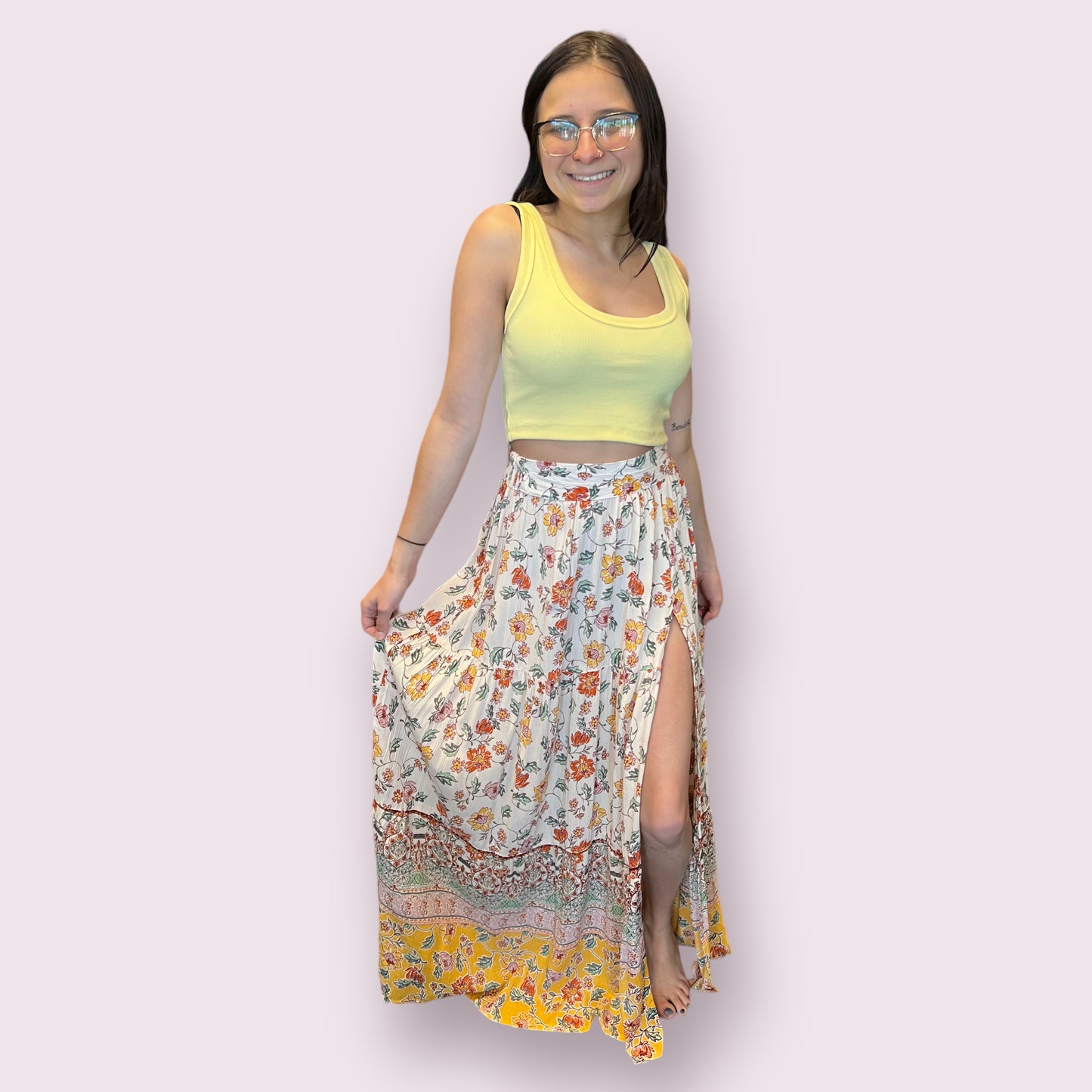 Floral Maxi Skirt with Slit