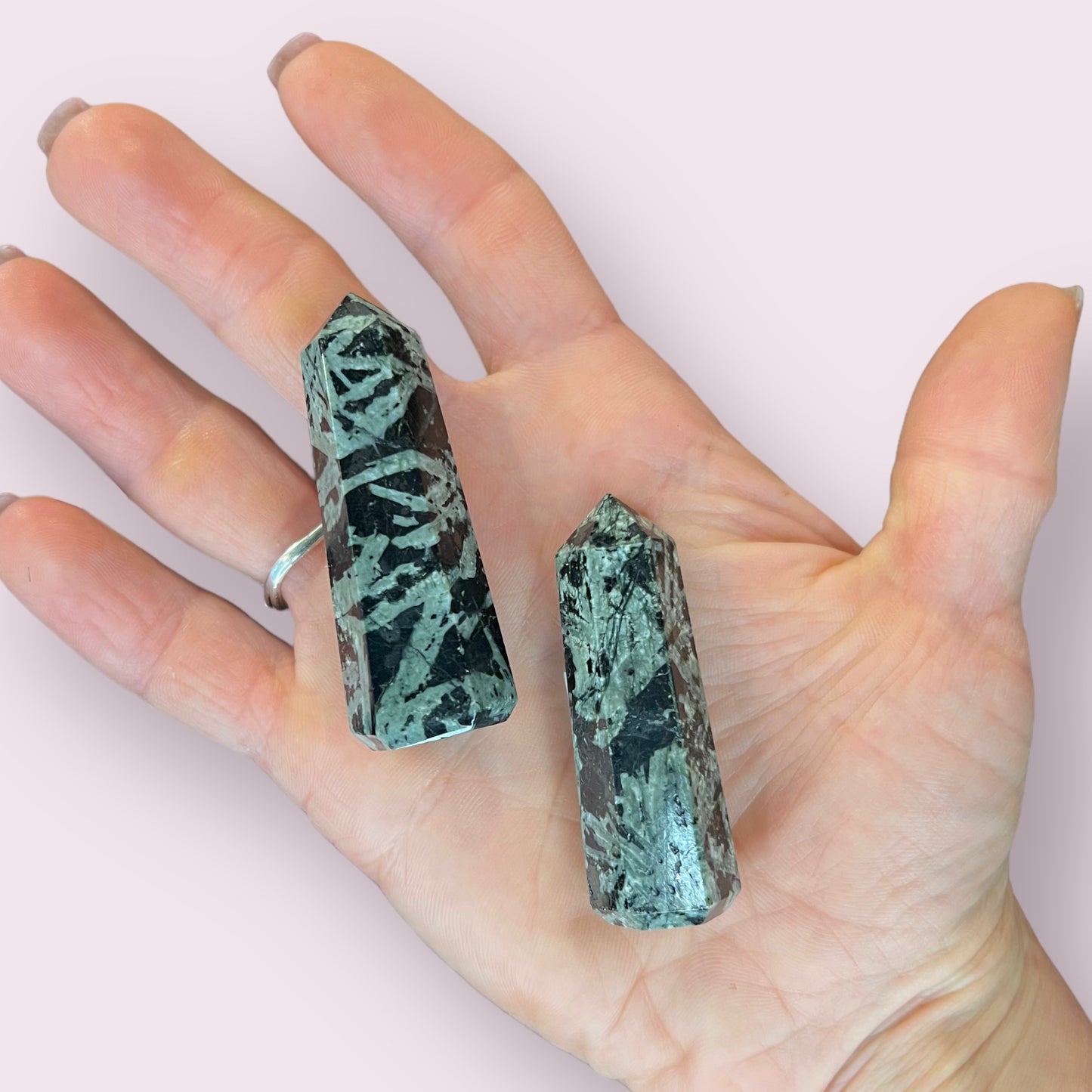 Green Flower Tourmaline Tapered Obelisk Standing Point