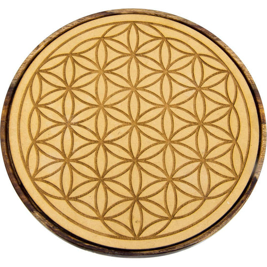 Wood Crystal Grid Dark Edge - Flower of Life (Each)