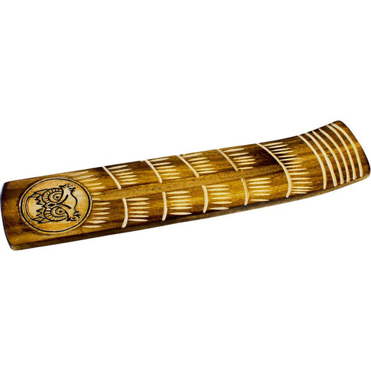 Owl Wide Engraved Wood Incense Holder