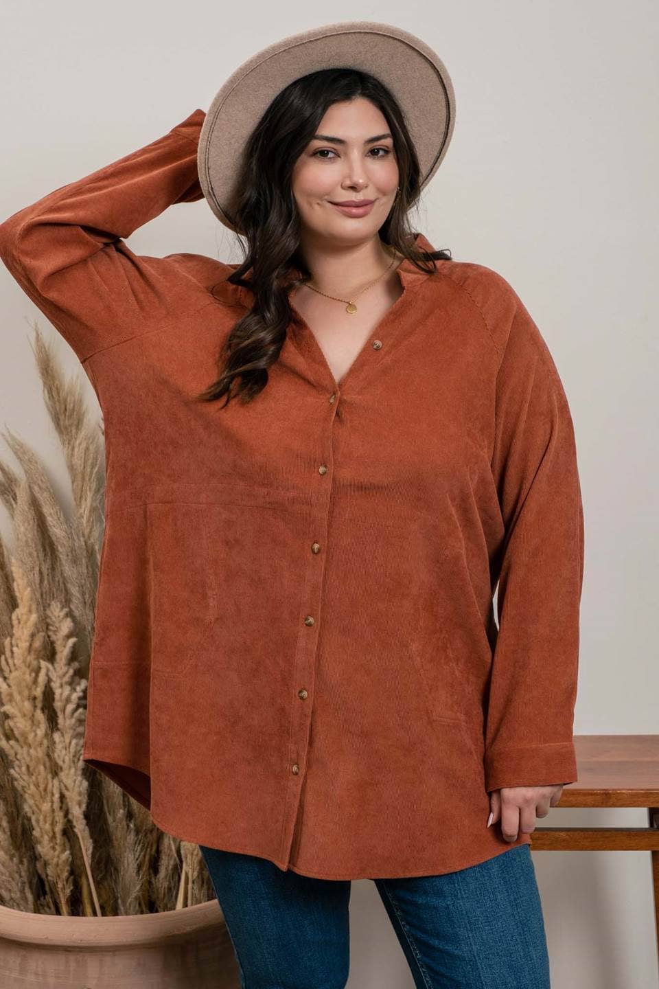 Pockets Corduroy Top - Terracotta