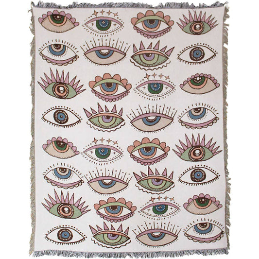 Evil Eye Cotton Heavy Throw Blanket w/ Fringe