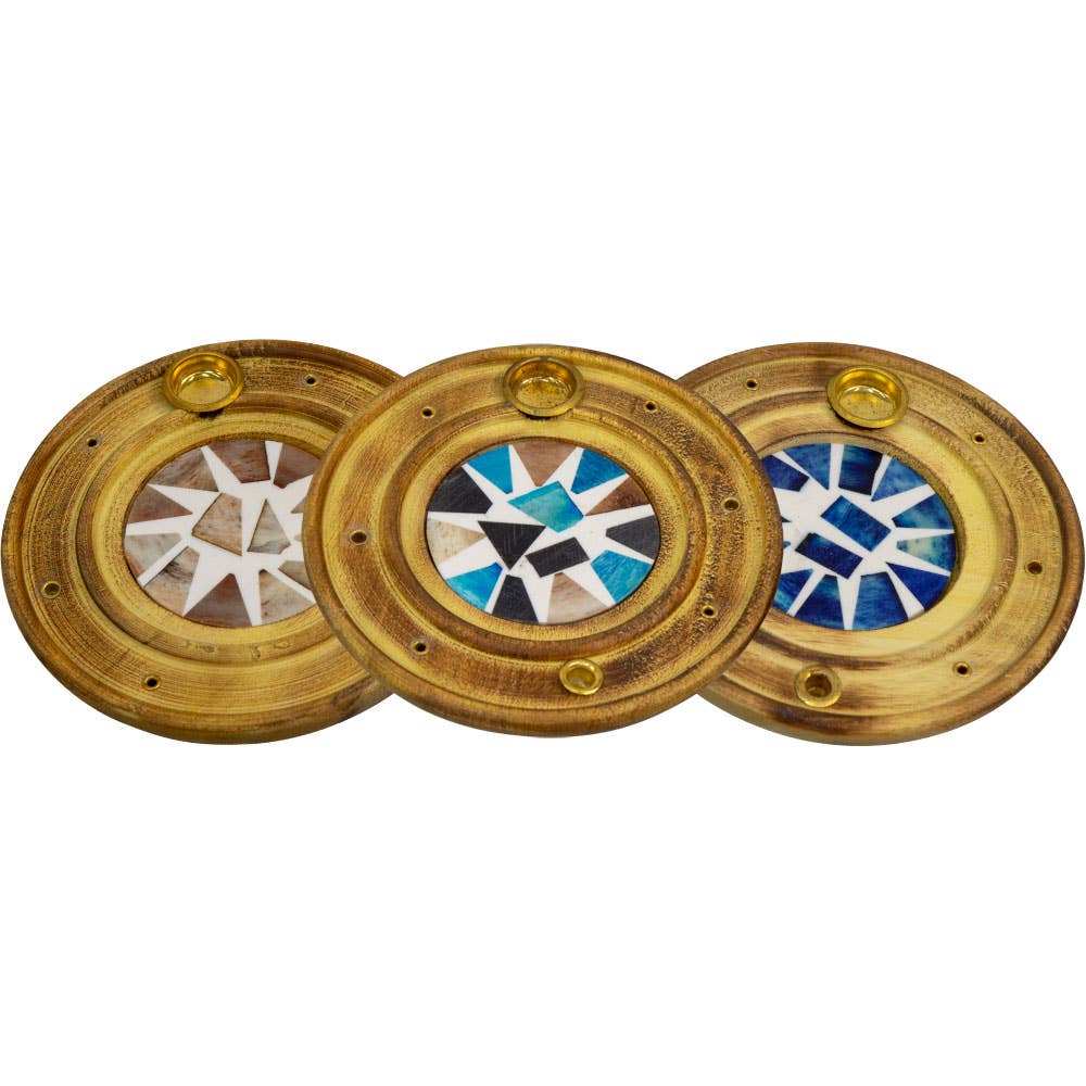 Wood Round Cone Burner Bone Mosaic Asst'd (Each)