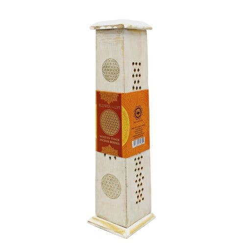 White Flower of Life Tower Incense Burner