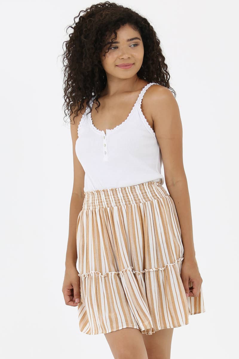 Striped Skirt with Smocked Waist