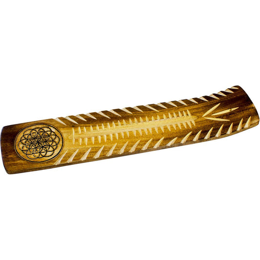 Flower of Life Wide Engraved Wood Incense Holder