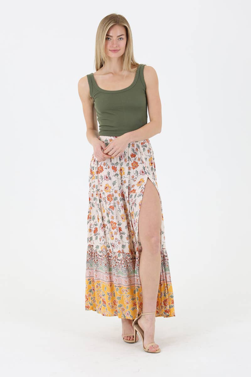 Floral Maxi Skirt with Slit