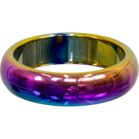 Rainbow Hematite Ring Round - Magnetic