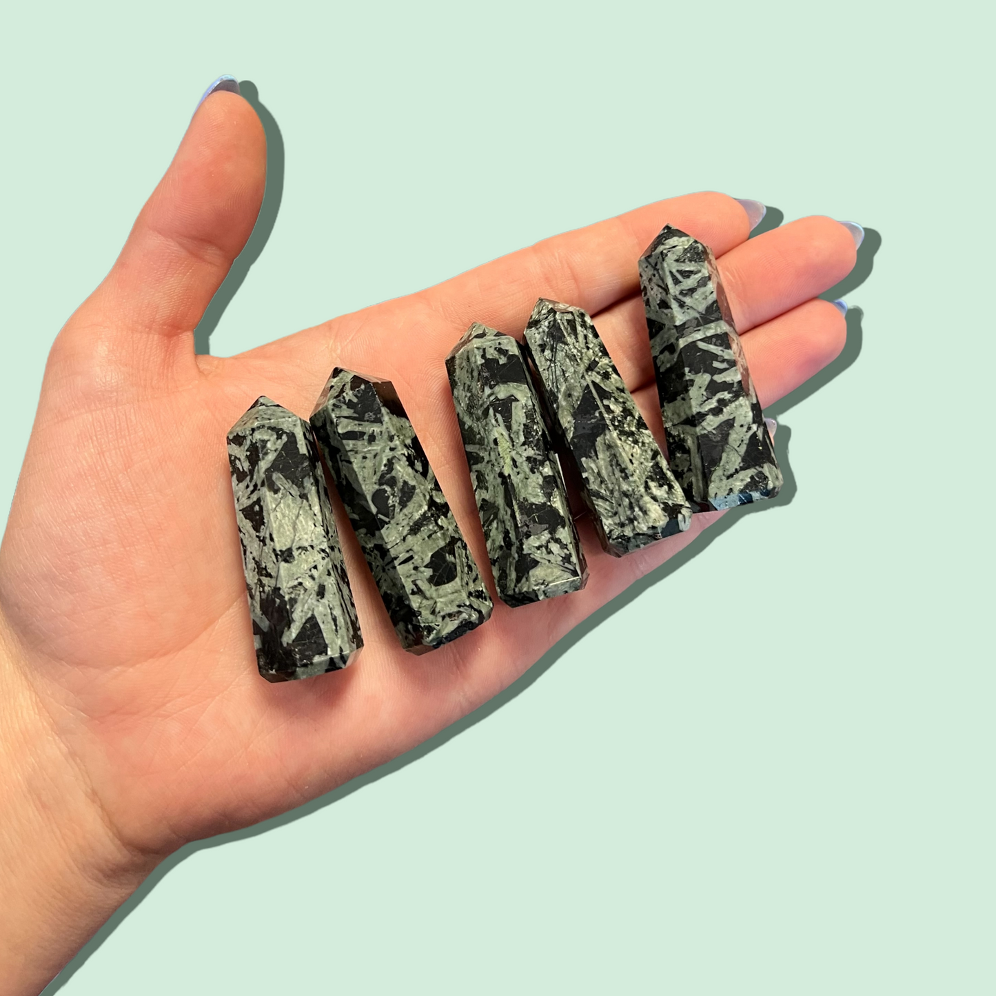Green Flower Tourmaline Tapered Obelisk Standing Point