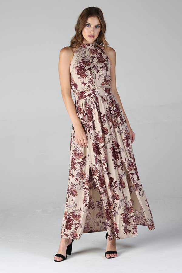 Floral Hem Neck Maxi Dress