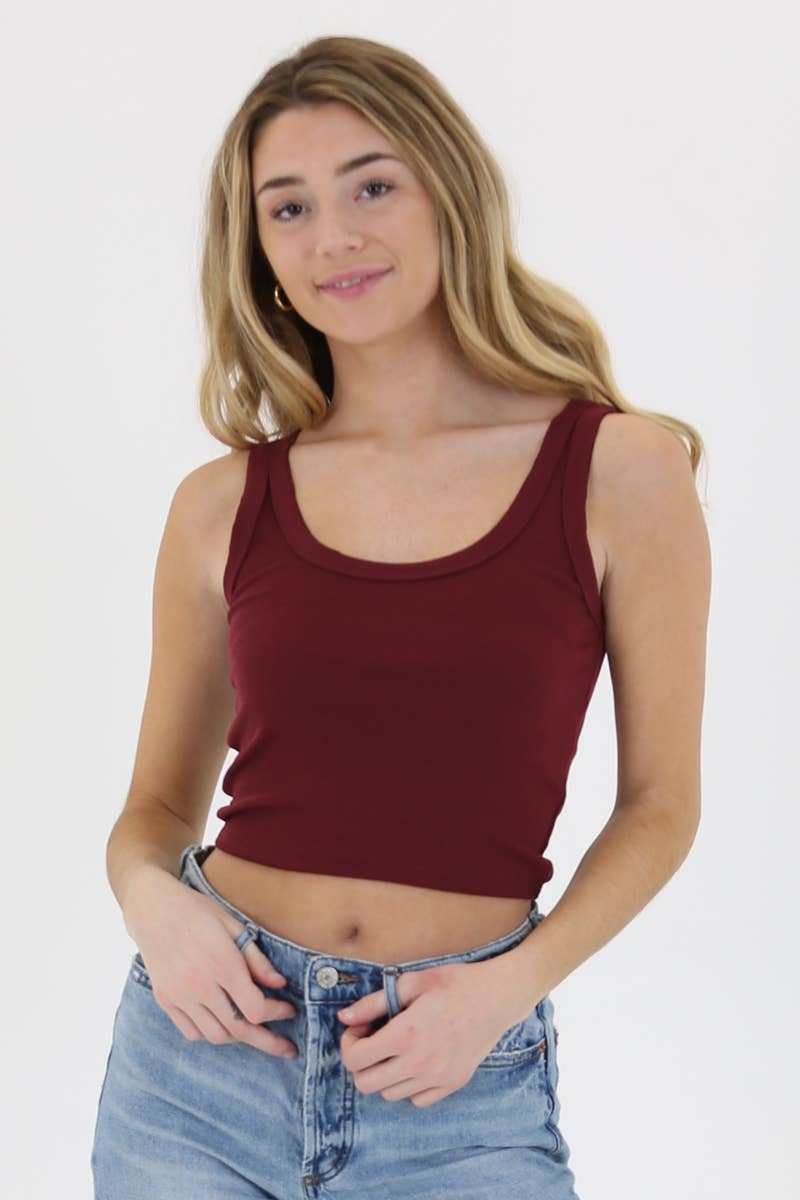 Maroon Rib Knit Scoop Neck Tank