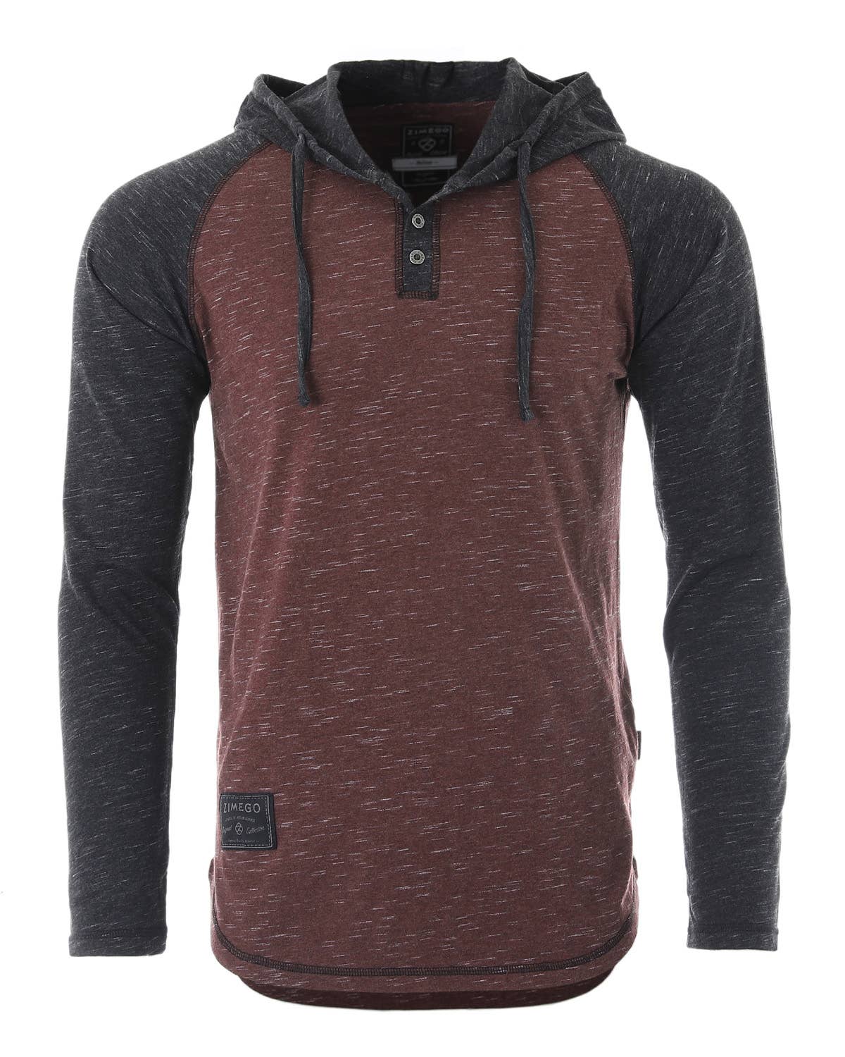 Long Sleeve Contrast Color Block Raglan Pullover Thin Hoodie Maroon/Black