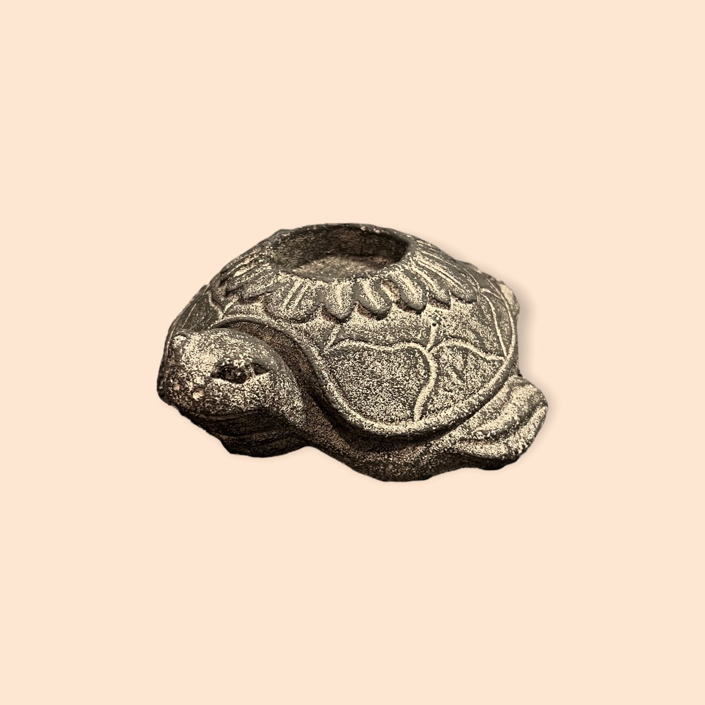 Volcanic Stone Statue T-Light Holder - Lotus Turtle Black