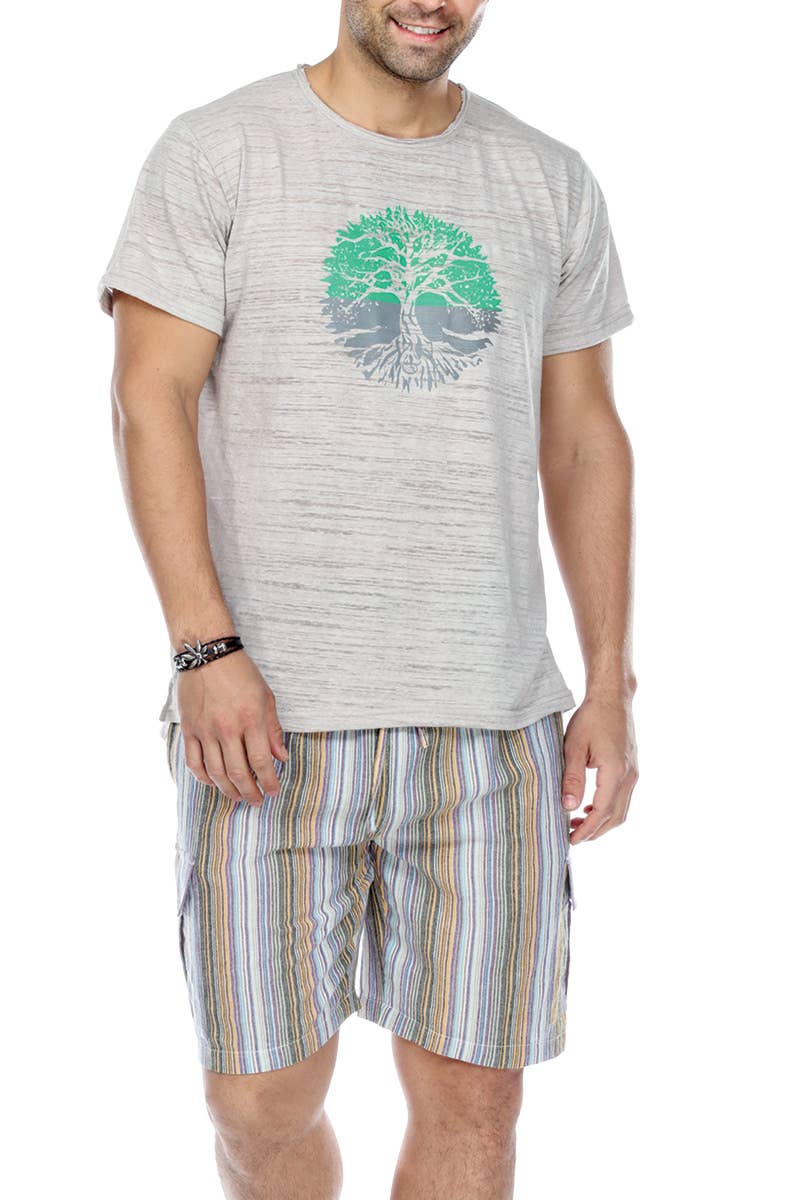 Natural Men's Striped Shorts With Pockets